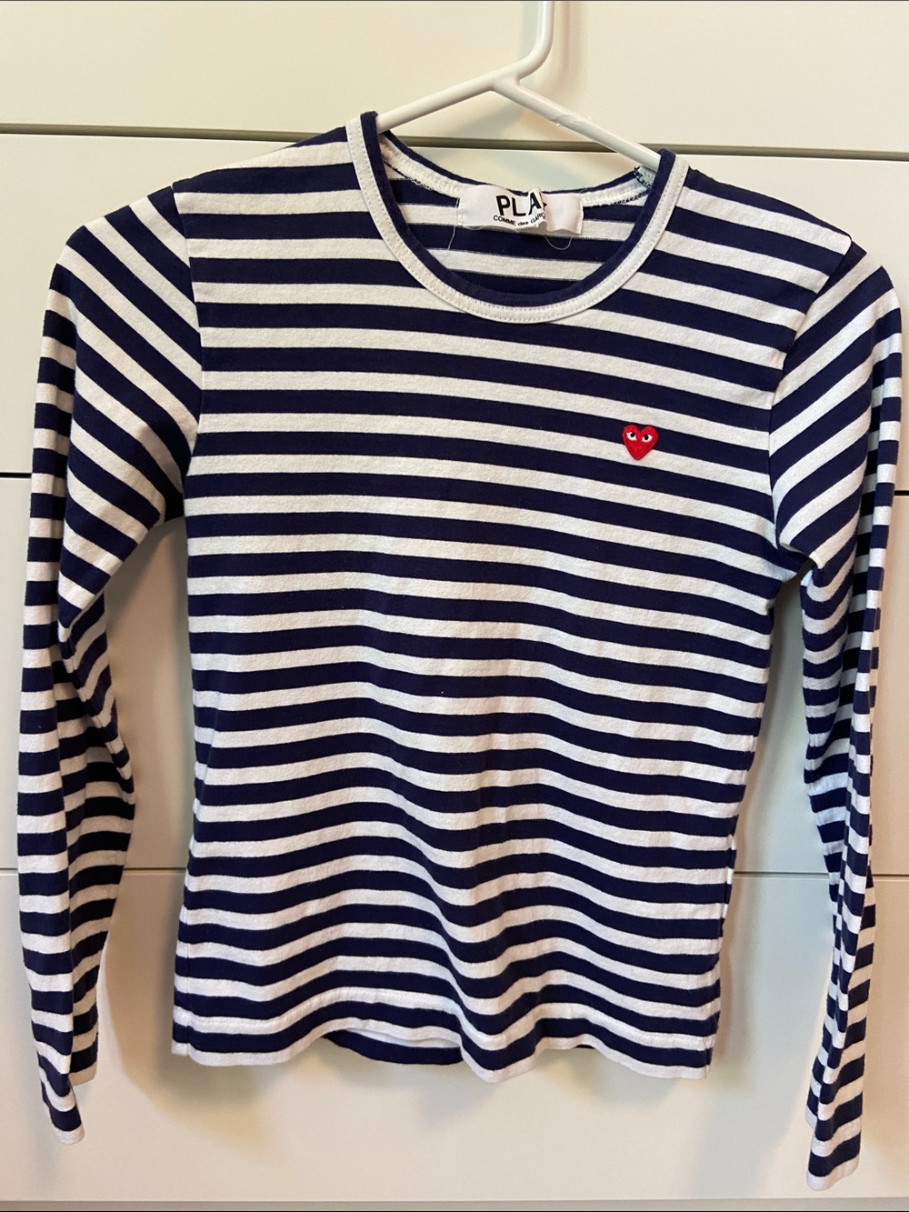 Comme des Garçons PLAY Navy and White Striped Long-Sleeve Tee